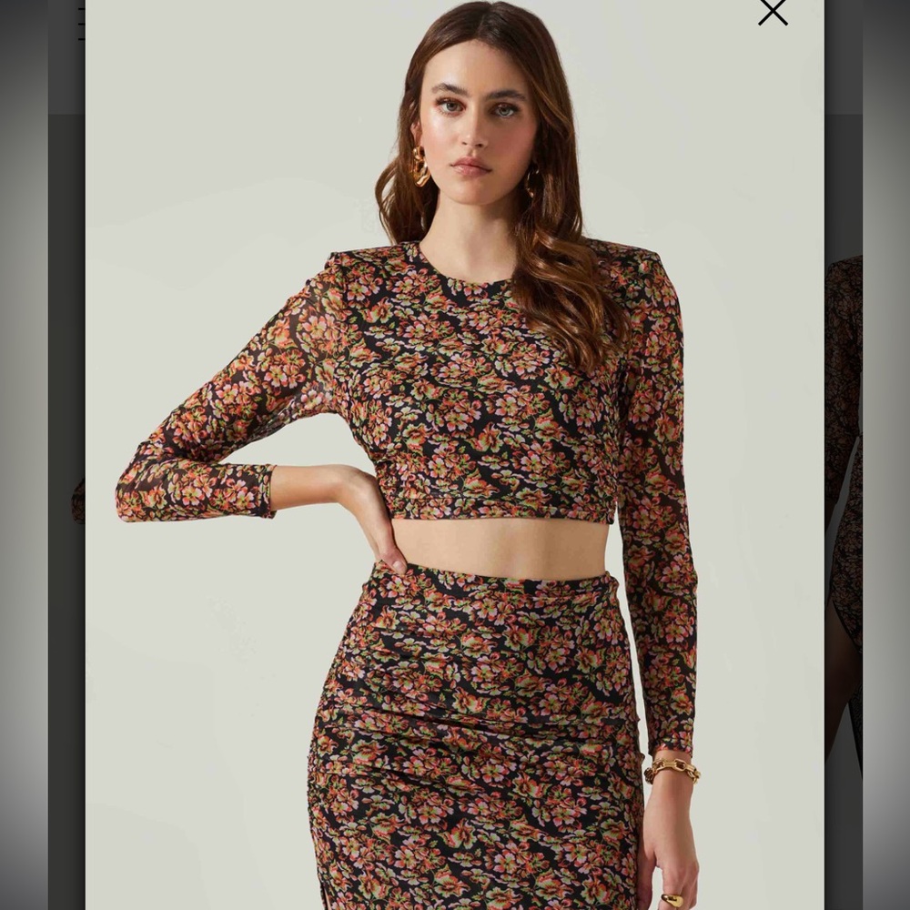 NWOT ASTR the Label Louisa Floral Long Sleeve Open‎ Back Crop Top Large